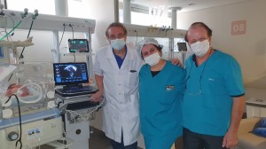 Drs. Jorge Afiune, Sandra Lins e Paulo R. Margotto na UTI Neonatal do Hospital Santa Lúcia em 2/11/2020