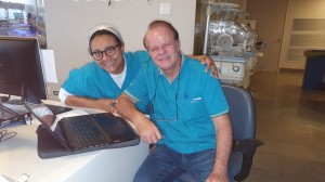 Drs. Marta DR de Moura e Paulo R. Margotto na UTI Neonatal do Hospital Santa Lúcia em 29/22020
